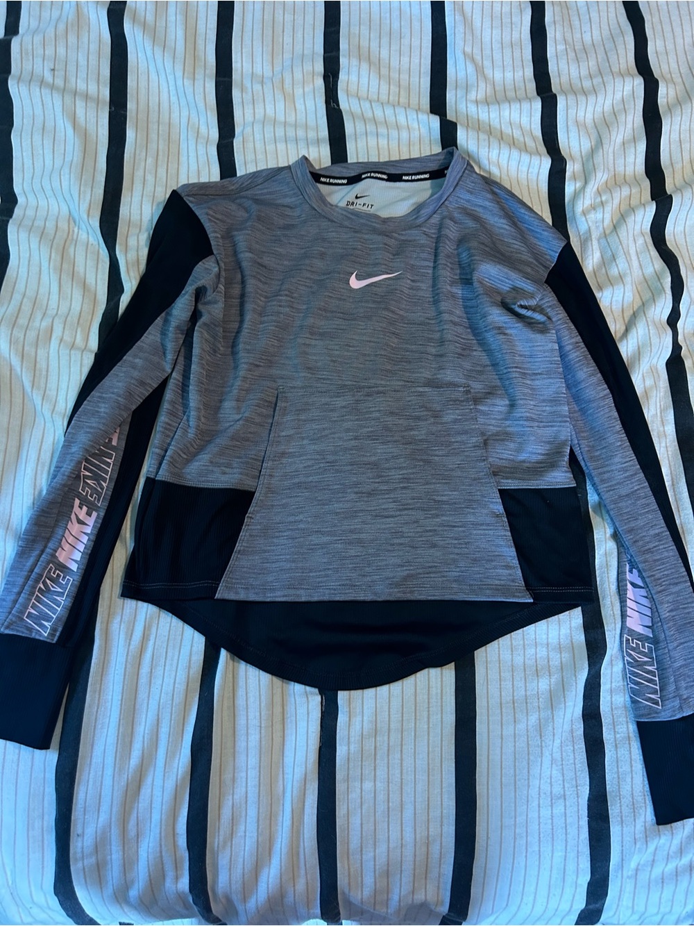 Nike Dri-FIT Heathered Gray Running Shirt with Pink Swoosh